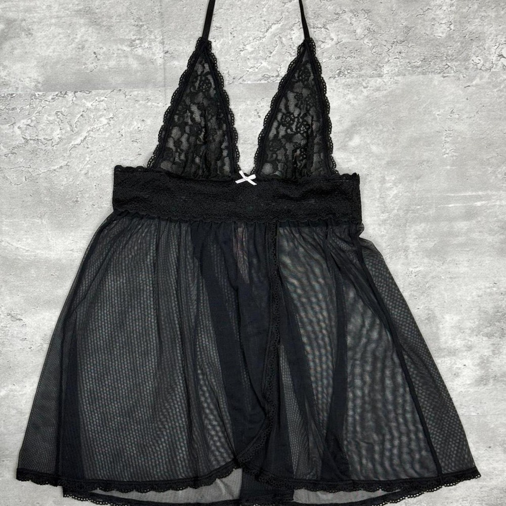 Victorias Secret Black Lace Babydoll Top Halter Bow Goth Fairy XS